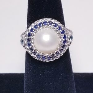 Judith Ripka pearl & sapphire sterling silver ring